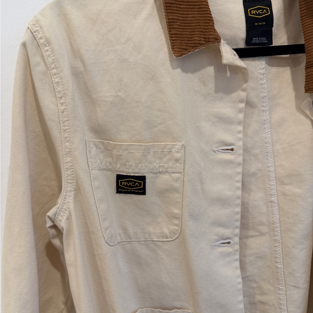 RVCA Cream Canvas Jacket with Brown Corduroy Collar - Picture 2 of 3